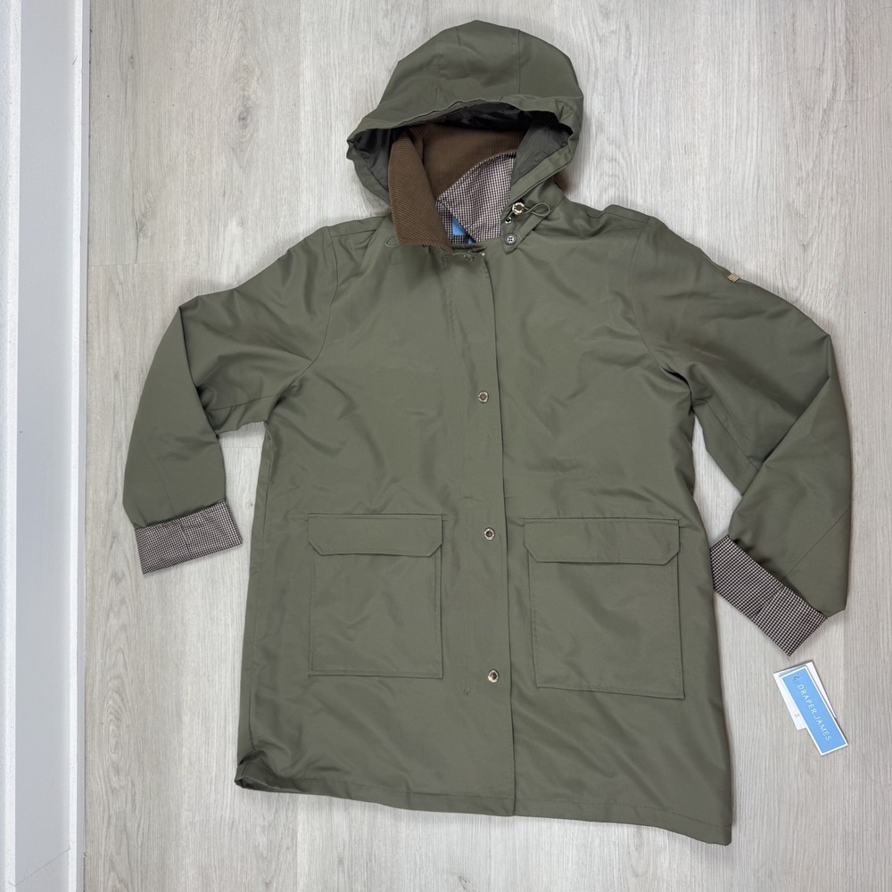 Draper James Barn Jacket Trench Rain Coat Womens XL Green Corduroy Collar